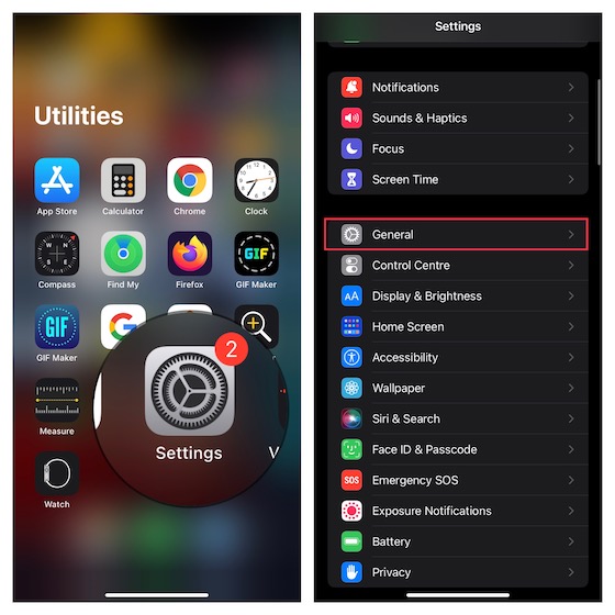 Go to General in iOS settings