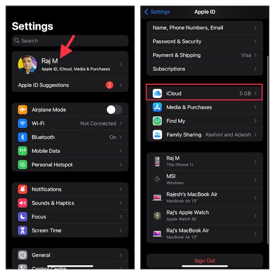 Go to iCloud settings on iPhone and iPad