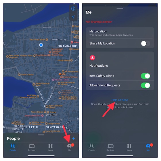 Help a Friend option in Find My app on iOS