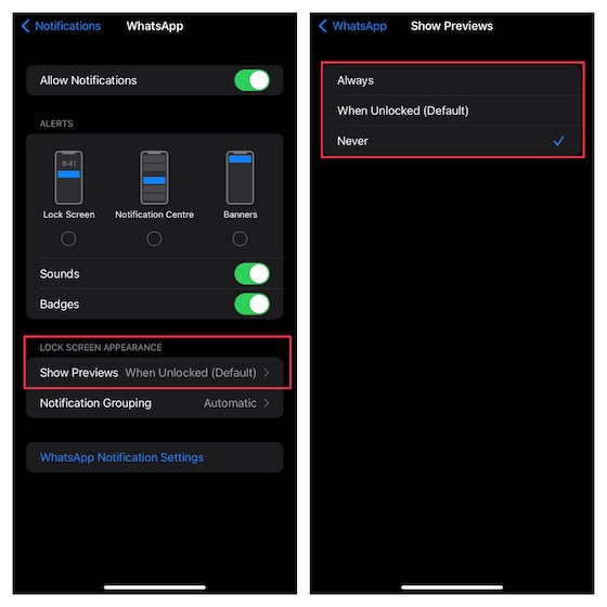 Keep notification previews hidden on iPhone lock screen