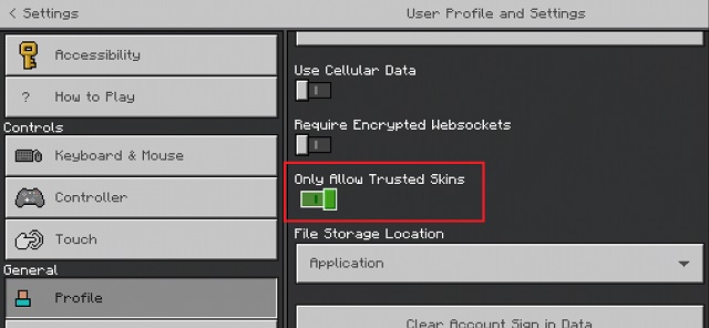 MCPE trusted skins option