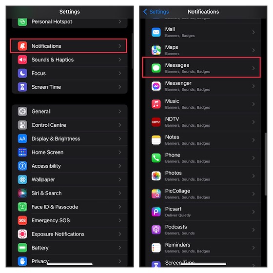Messages notifications settings on iPhone and iPad