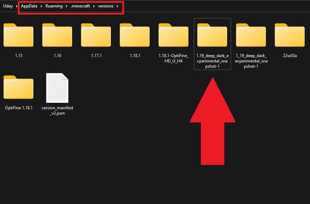 Minecraft experimental snapshot folder