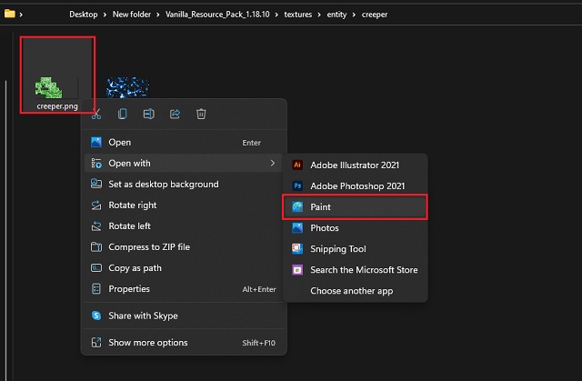 Opening Creeper File in Paint