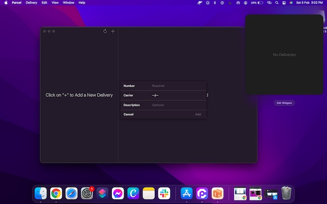 Parecel delivery tracking widget for macOS