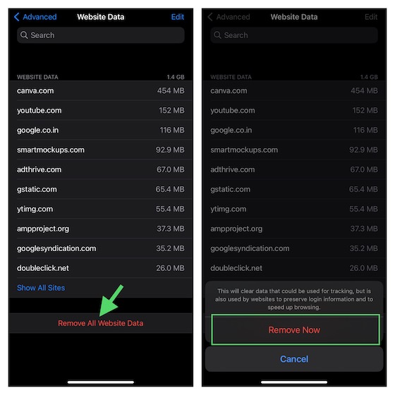 Remove Safari website data on iPhone and iPad