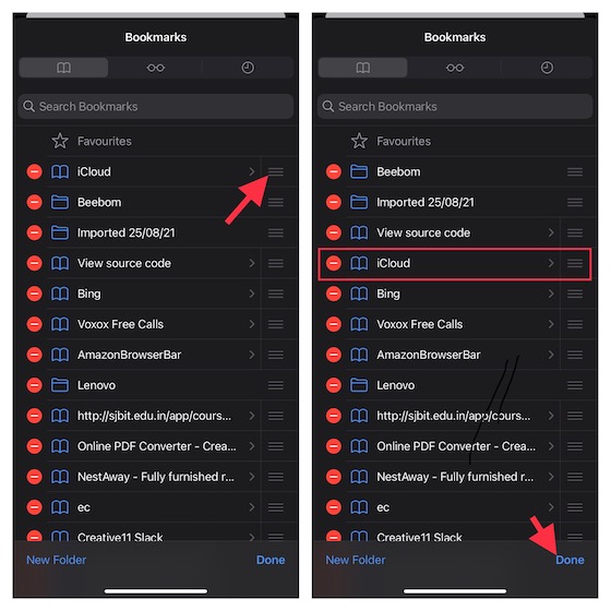Reorder Safari bookmarks on iPhone and iPad