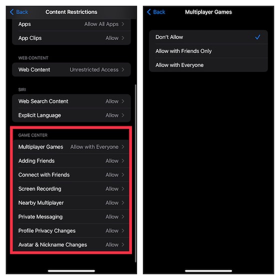 Restrict game center on iOS