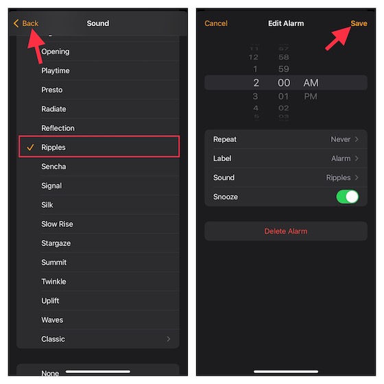 Save alarm sound in Clock app for iOS