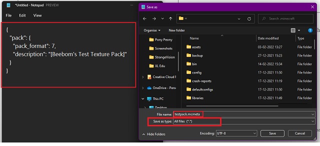 Saving mcmeta file for texture pack
