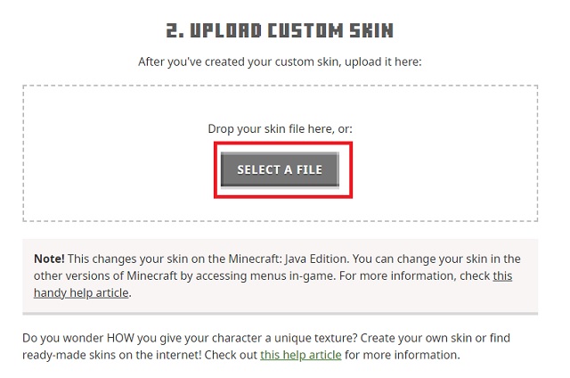 select skin file on MC java