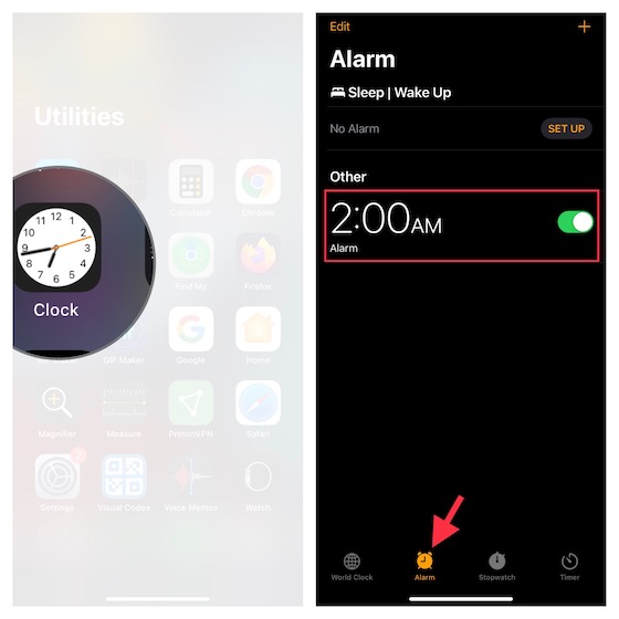 Sélectionnez L'Alarme Dans L'Application Horloge Pour Ios