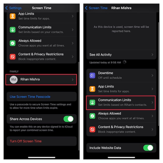 Set communication limits for your child on iOS