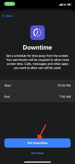 Set downtime on iPhone and iPad