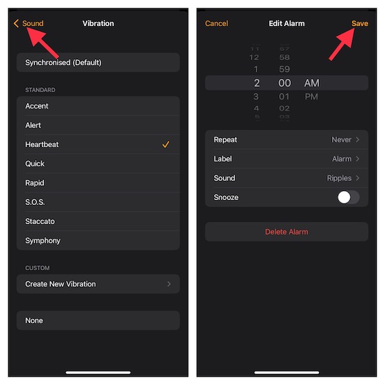 Set vibration as alarm sound on iPhone 