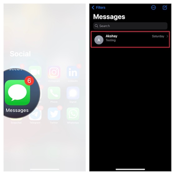 Specific iMessage conversation thread on iOS