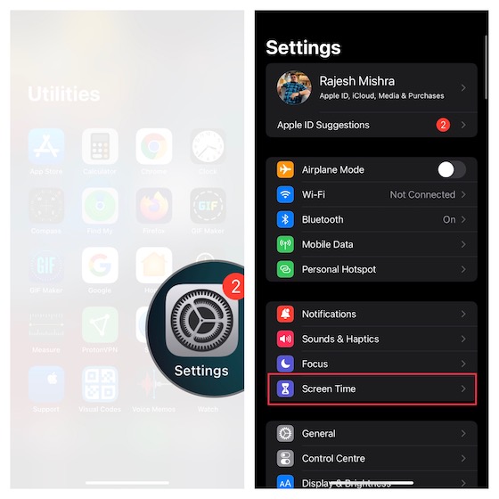 اضغط على Screen Time في إعداد iOS