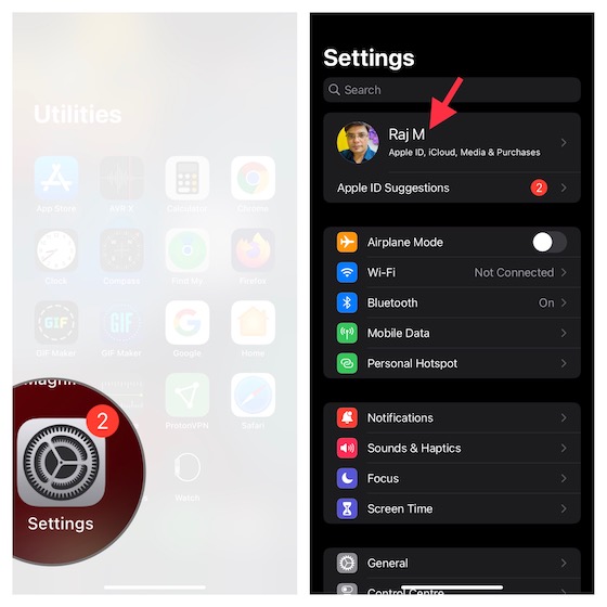 Tap on Apple ID banner on IOS
