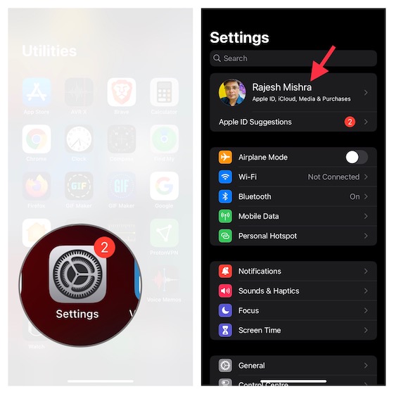 iPhone settings for Apple ID