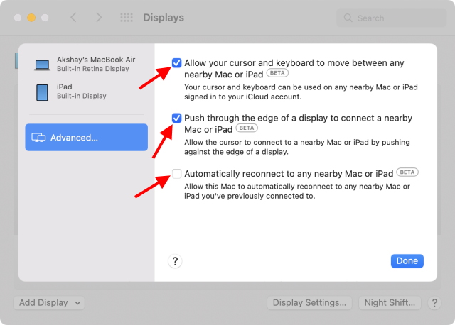 Universal control settings on Mac