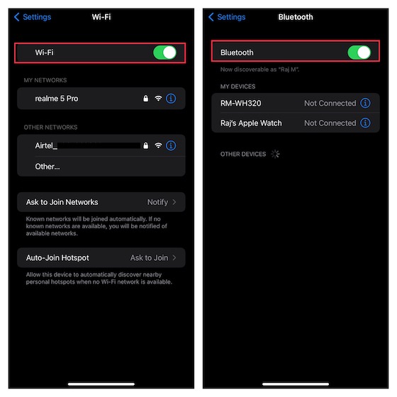 Turn off/on Wi-Fi on iPhone