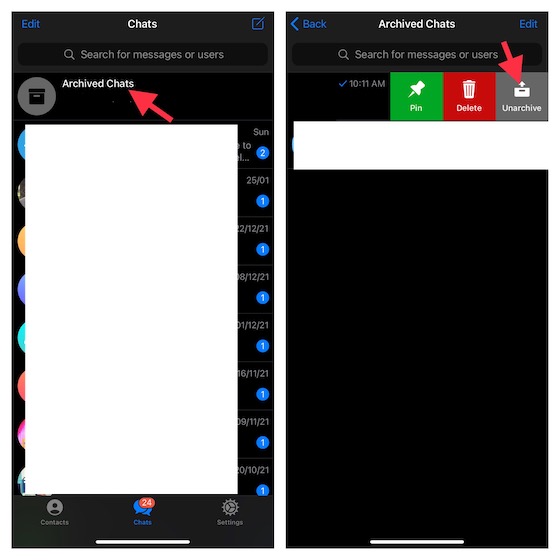 Unhide Telegram chats on iPhone