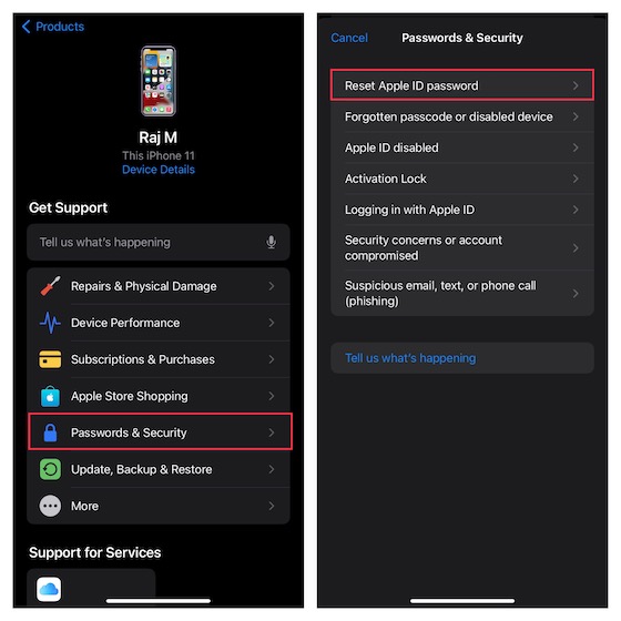 Use Apple Support App to Change Your Apple ID Password 