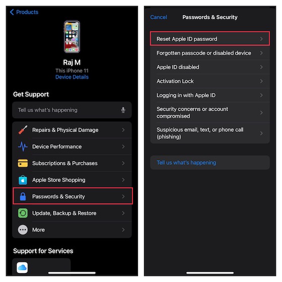 Use Apple Support App to Change Your Apple ID Password