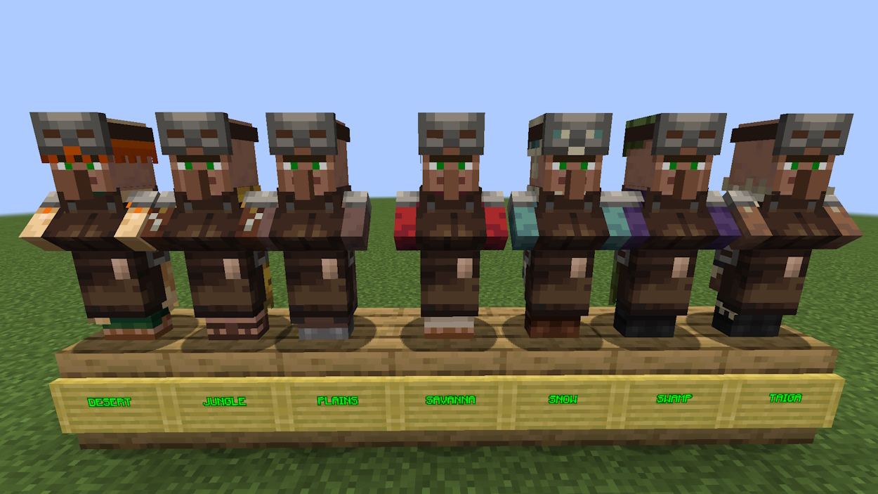 Armorer villagers from all different biomes