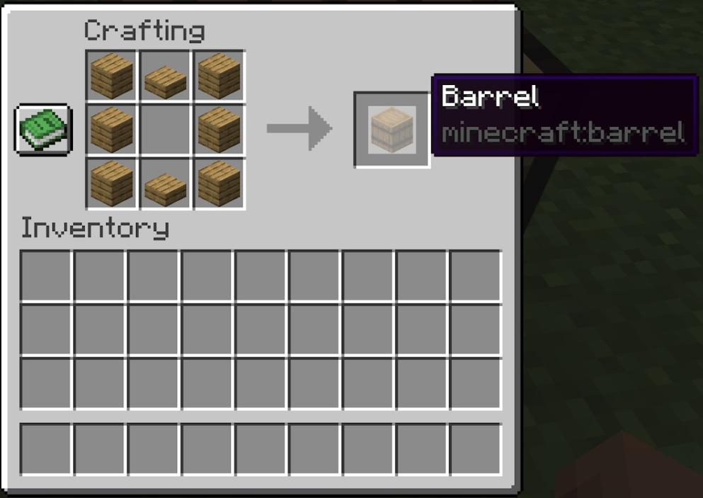 Crafting recipe for a barrel