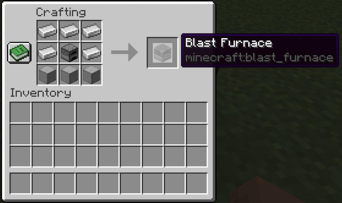 Crafting recipe for a blast furnace
