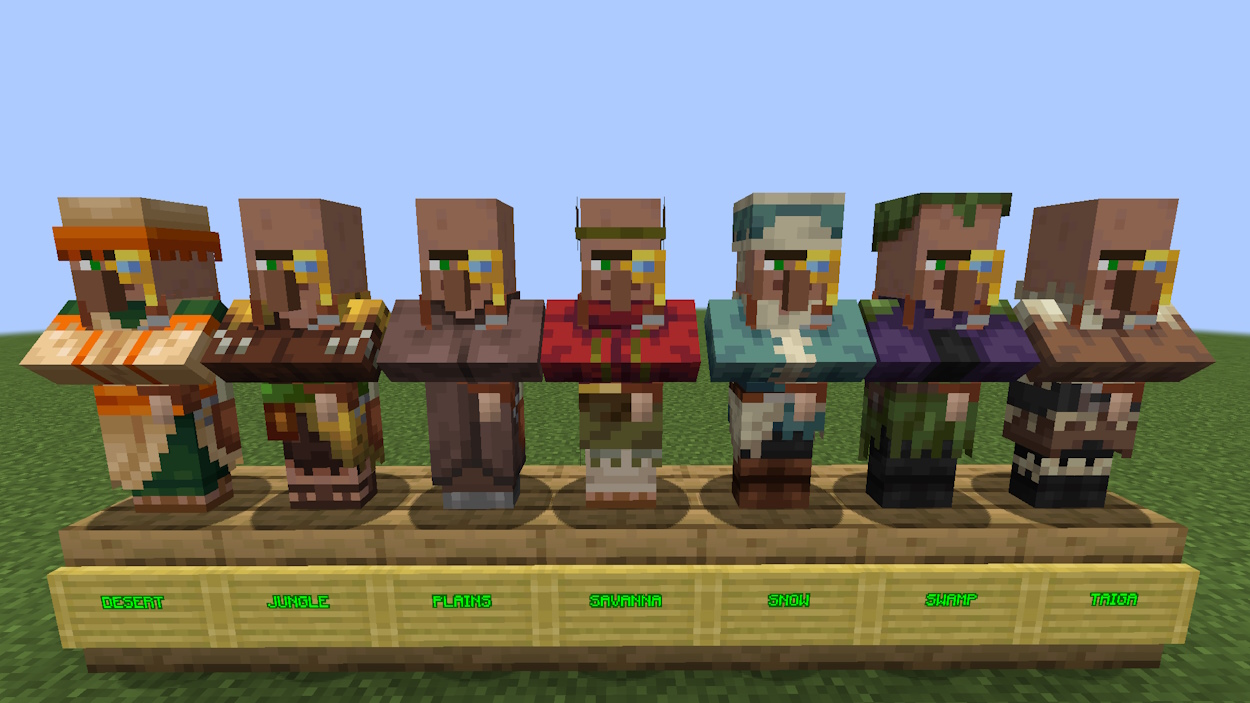 Cartographer villagers from all different biomes