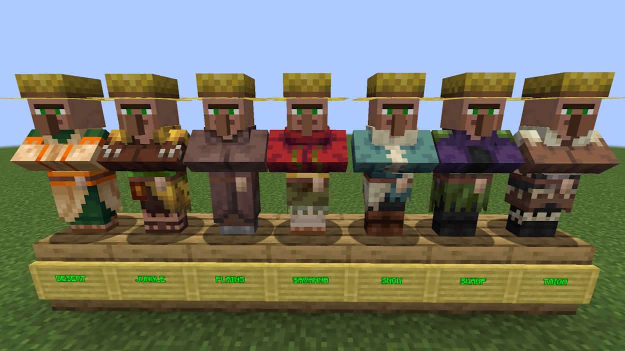 Farmer villagers from all different biomes