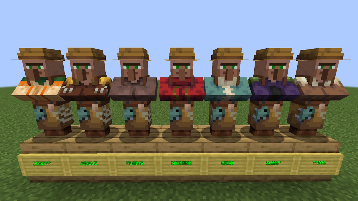 Fisherman villagers from all different biomes