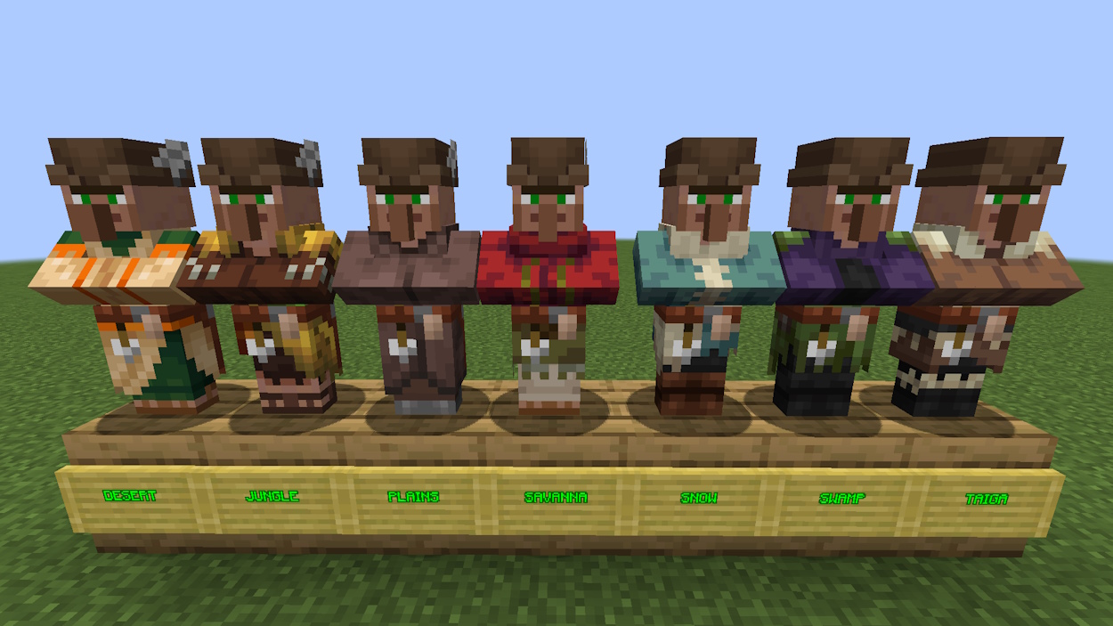 Fletcher villagers from all different biomes