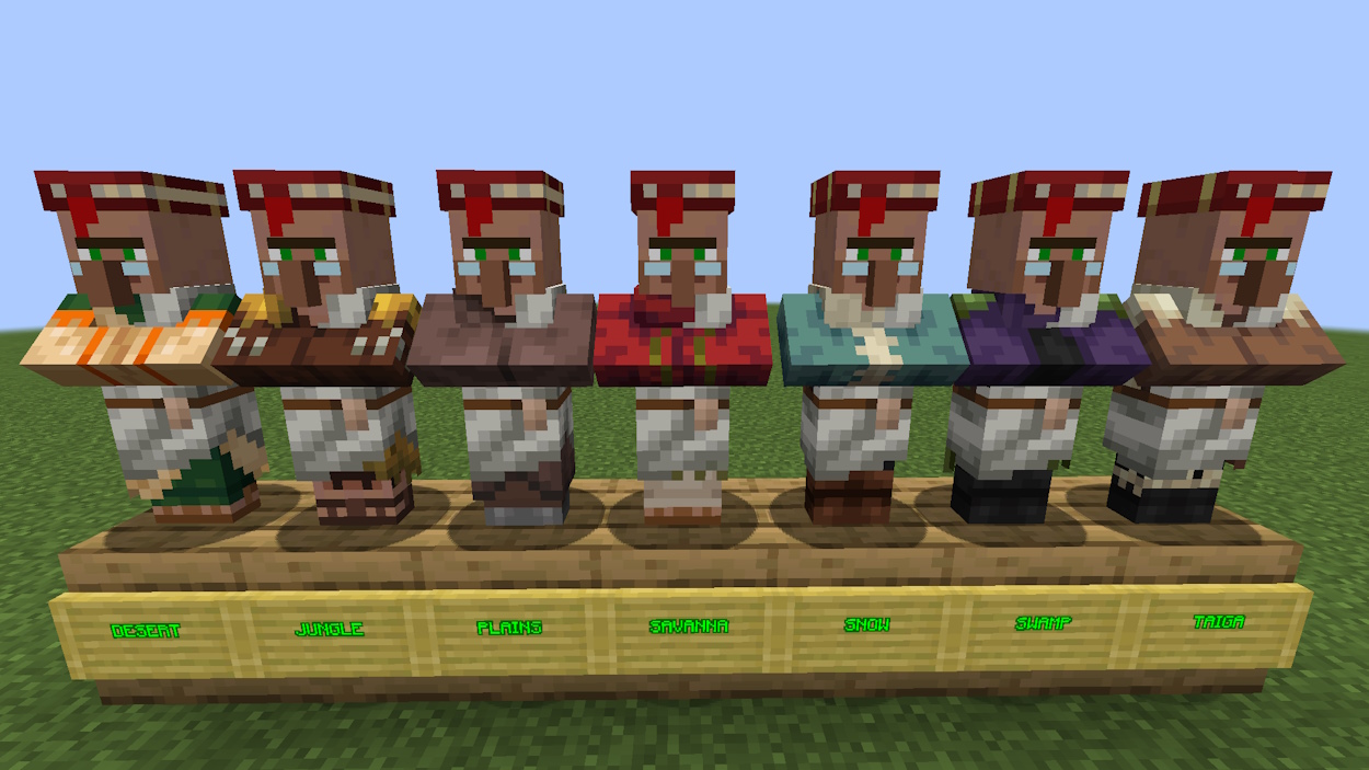 Librarian villagers from all different biomes