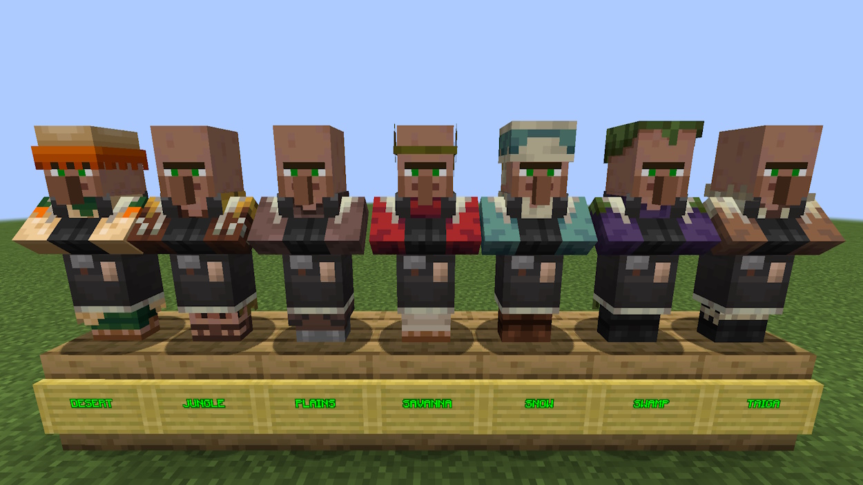 Mason villagers from all different biomes