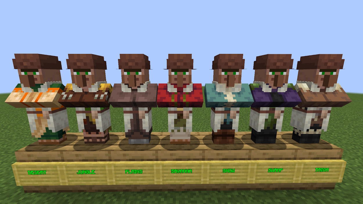 Shepherd villagers from all different biomes