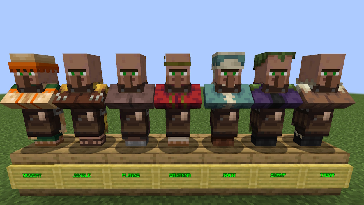 Toolsmith villagers from all different biomes