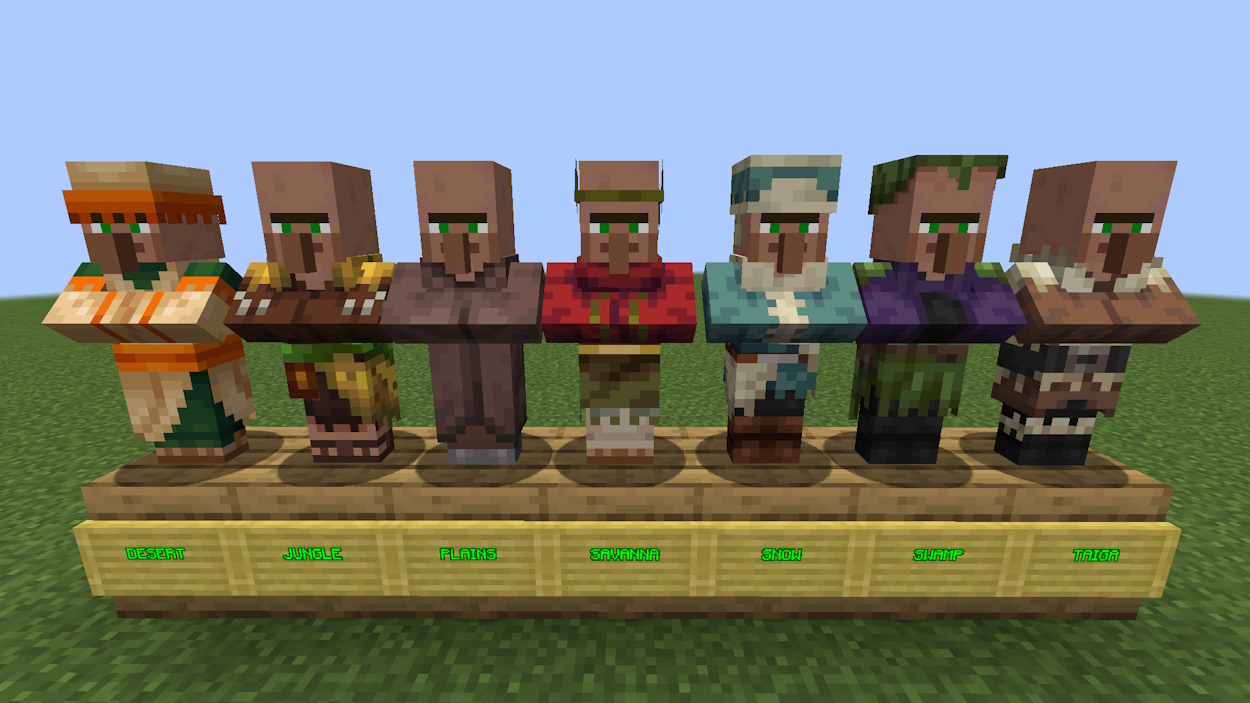 Unemployed villagers from all different biomes