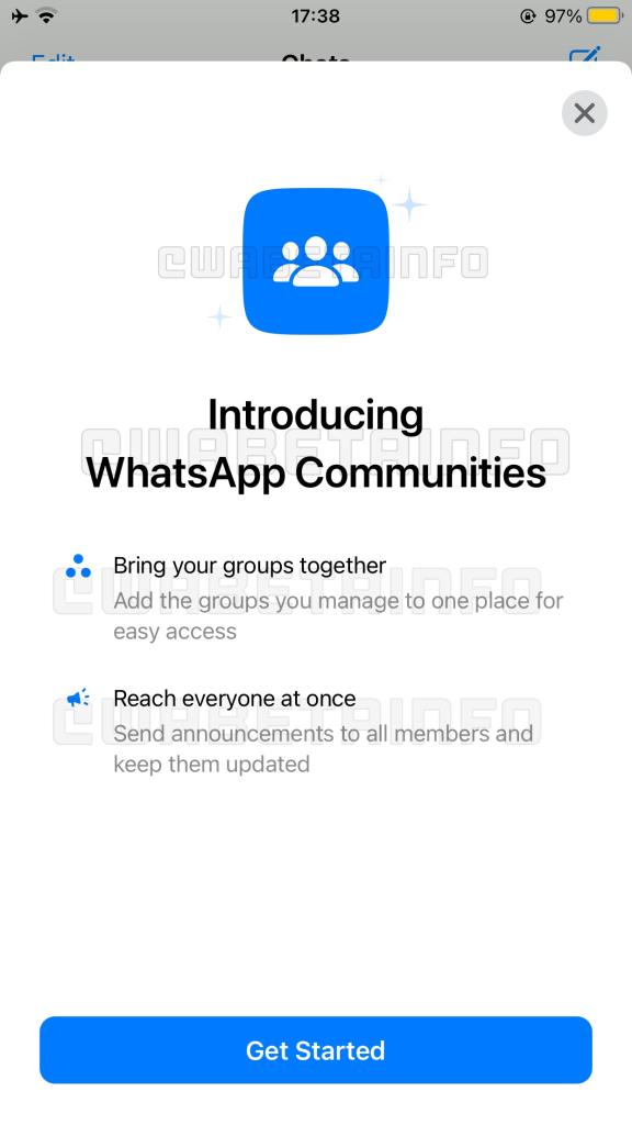 مجتمعات whatsapp تختبر iOS