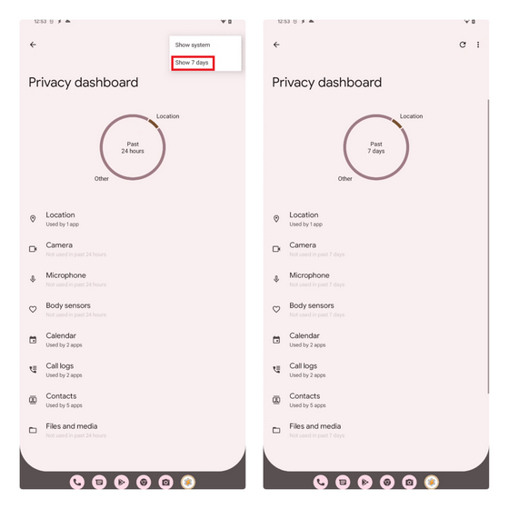 Weekly View in Privacy Dashboard