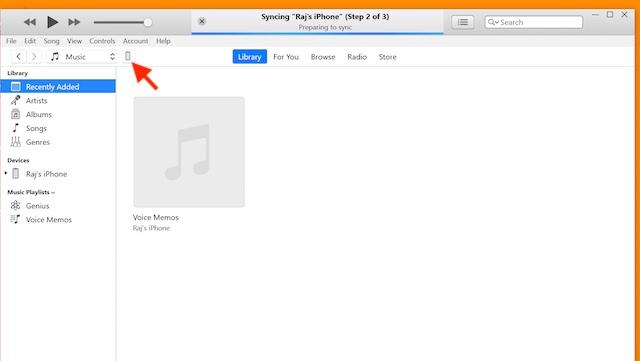 Your device icon in iTunes