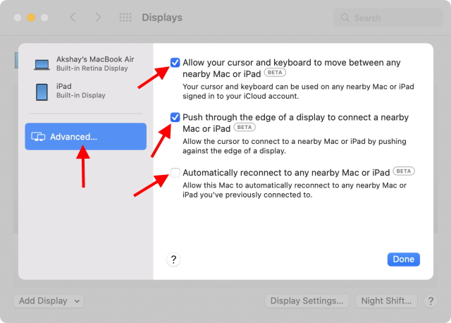 Universal control settings in Mac