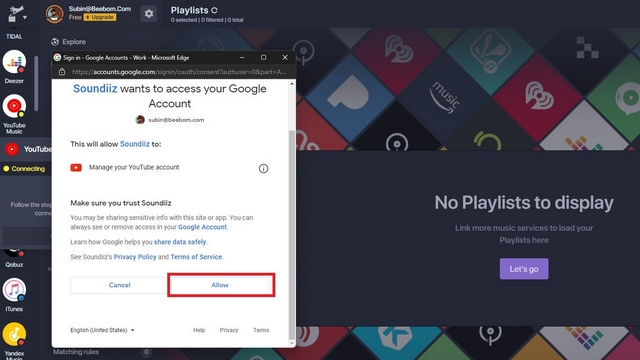 Allow access to Google Account
