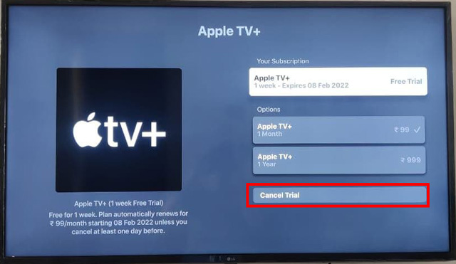 Cancel Apple TV+ subscription on a smart tv or Apple TV