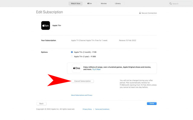 cancel apple TV+ subscription on mac