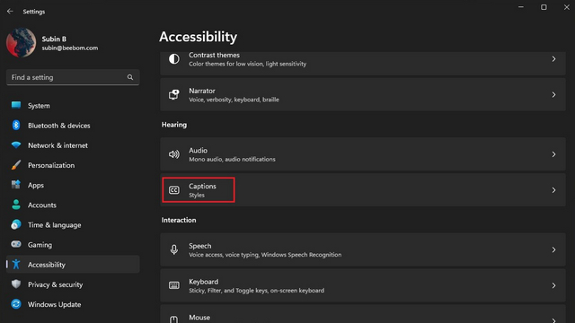 captions accessibility settings