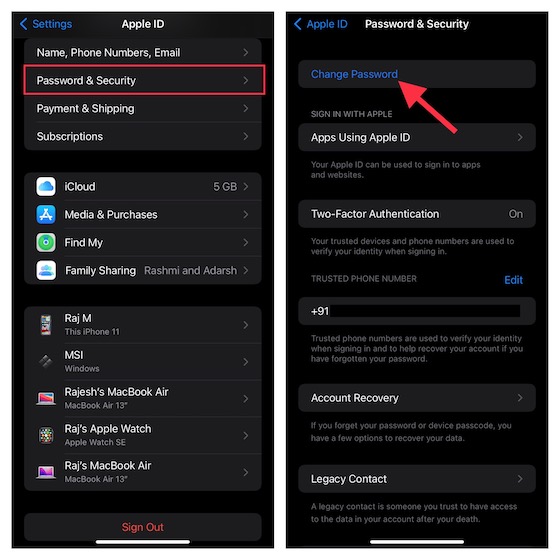 change Apple ID password on iPhone and iPad