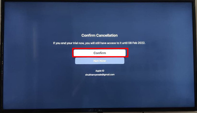 confirm canceling apple TV+ subscription on a smart TV or Apple tv